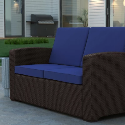 Emma And Oliver Faux Rattan Loveseat With All-Weather Cushions 4 Emma And Oliver Faux Rattan Loveseat With All-Weather Cushions - Image 2