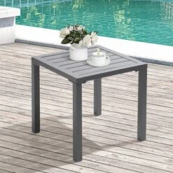 Outdoor Aluminum Square Side Table - Gray - Crestlive Products
