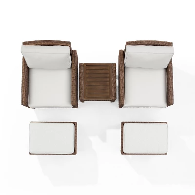 Capella 5pc Outdoor Wicker Conversation Set With Arm Chairs, Ottomans & Side Table - Cream/Brown - Crosley 7 Capella 5pc Outdoor Wicker Conversation Set With Arm Chairs, Ottomans & Side Table - Cream/Brown - Crosley - Image 5