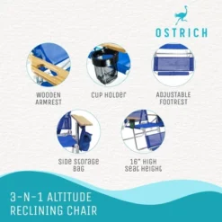 Ostrich 3-N-1 Altitude Outdoor Lounge Reclining Beach Lake 16-Inch Height Chair, Blue -Crosley Shop GUEST 13437ac7 51bf 4cf9 9ee8 cd8381968200