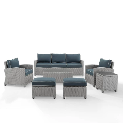 Bradenton 7pc Outdoor Wicker Sofa And Arm Chair Seating Set With Coffee Table, Side Table And 2 Ottomans - Navy/Gray - Crosley 8 Bradenton 7pc Outdoor Wicker Sofa And Arm Chair Seating Set With Coffee Table, Side Table And 2 Ottomans - Navy/Gray - Crosley - Image 6