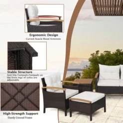 Costway 5PCS Patio Rattan Furniture Set Sofa Ottoman Cushioned Table W/Wood Top 16 Costway 5PCS Patio Rattan Furniture Set Sofa Ottoman Cushioned Table W/Wood Top -Crosley Shop GUEST 158534c8 b29a 4c67 a4da 7012cdee2725