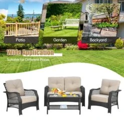 Costway 4PCS Patio Wicker Furniture Set Loveseat Sofa Coffee Table W/ Cushion 15 Costway 4PCS Patio Wicker Furniture Set Loveseat Sofa Coffee Table W/ Cushion -Crosley Shop GUEST 159891f9 860c 469e 9e56 233f4949b078