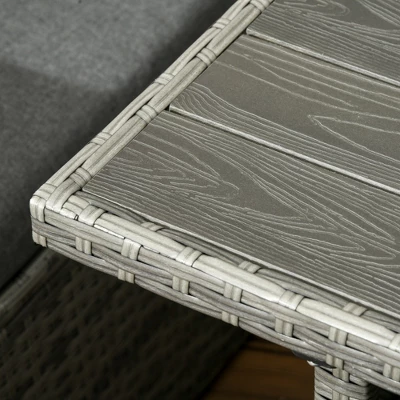 Outsunny Patio Dining Set, PE Rattan Furniture With 2 Chairs With Cushions & Outdoor Loveseat Sofa, Woodgrain Slatted Dinner Table, Mixed Gray 6 Outsunny Patio Dining Set, PE Rattan Furniture With 2 Chairs With Cushions & Outdoor Loveseat Sofa, Woodgrain Slatted Dinner Table, Mixed Gray - Image 4