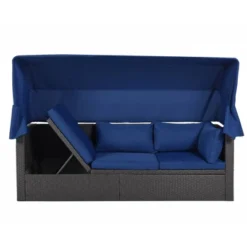 4pc Outdoor Wicker Rectangle Daybed With Canopy & Cushions - Blue - GODEER 21 4pc Outdoor Wicker Rectangle Daybed With Canopy & Cushions - Blue - GODEER -Crosley Shop GUEST 1600b702 0f46 4e93 842b eec9c1361a0e