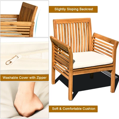 Costway 4 PCS Outdoor Acacia Wood Sofa Furniture Set Cushioned Chair Coffee Table Garden 10 Costway 4 PCS Outdoor Acacia Wood Sofa Furniture Set Cushioned Chair Coffee Table Garden - Image 8