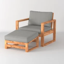 Galia 2pc Square Leg Acacia Wood Chair And Ottoman With Cushions - Brown - Saracina Home -Crosley Shop GUEST 166ad4fe 8b58 4635 b854 caa776581feb