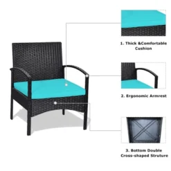 Tangkula 3 PCS Patio Wicker Rattan Furniture Set Coffee Table & 2 Rattan Chair W/ Cushion Turquoise -Crosley Shop GUEST 1798fff4 234f 4cc5 ae59 864f0e6423d6