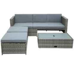 4pc Outdoor Wicker Conversation Sectional Set With Cushions - Gray - GODEER -Crosley Shop GUEST 179ef894 7d99 4b85 8637 9fc152e1937e
