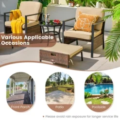 Costway 5PCS Patio Wicker Conversation Set Space Saving Cushions Chairs With Ottomans Table -Crosley Shop GUEST 17dee4fa 2050 48e8 875d ee9407d14625