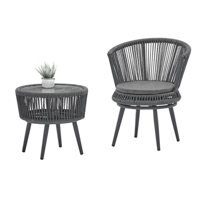 3pc Outdoor Wicker Conversation Set With Cushions - Dark Gray - GODEER 5 3pc Outdoor Wicker Conversation Set With Cushions - Dark Gray - GODEER - Image 3