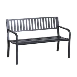 Outsunny 50" Garden Park Bench, Slatted Steel Outdoor Decorative Loveseat For Patio Lawn -Crosley Shop GUEST 1852d10c 94fc 4c53 a222 c5ed9295504a