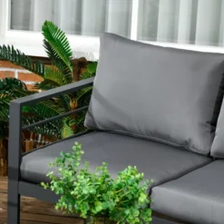 Outsunny Patio Furniture Set 4 Pieces, Outdoor Conversation Set With Water-Resistant Cushions, Coffee Table, 3-Seater Sofa, 2 Chairs For Porch, Gray -Crosley Shop GUEST 1858f3bf eb9d 4e70 b1aa 6b1dab8917df