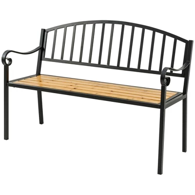 Outsunny 50" Garden Bench, Patio Loveseat With Antique Backrest, Wood Seat And Steel Frame For Backyard Or Porch 5 Outsunny 50" Garden Bench, Patio Loveseat With Antique Backrest, Wood Seat And Steel Frame For Backyard Or Porch - Image 3