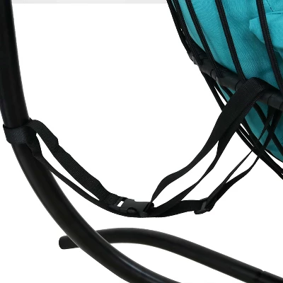 Sunnydaze Decor Sunnydaze Outdoor Resin Wicker Patio Dalia Hanging Basket Egg Chair With Cushions, Headrest, And Steel Stand Set - Teal - 3pc 4 Sunnydaze Decor Sunnydaze Outdoor Resin Wicker Patio Dalia Hanging Basket Egg Chair With Cushions, Headrest, And Steel Stand Set - Teal - 3pc - Image 2
