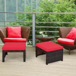 Costway 2PCS Patio Rattan Ottoman Cushioned Seat Foot Rest Furniture TurquoiseRedWhite -Crosley Shop GUEST 19c0ab60 9e9f 422f b266 f59a18a6093e