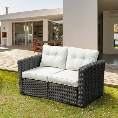 Outsunny 2 Piece Patio Wicker Corner Sofa Set, Outdoor PE Rattan Furniture, With Curved Armrests And Padded Cushions For Balcony, Garden, Or Lawn, Lawn 3 Outsunny 2 Piece Patio Wicker Corner Sofa Set, Outdoor PE Rattan Furniture, With Curved Armrests And Padded Cushions For Balcony, Garden, Or Lawn, Lawn