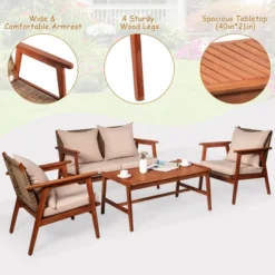 Costway 8PCS Patio Rattan Furniture Set Acacia Wood Frame Cushioned Sofa Chair Garden -Crosley Shop GUEST 19ed8ef2 e3cb 45b0 9d7d 037ae0605e49