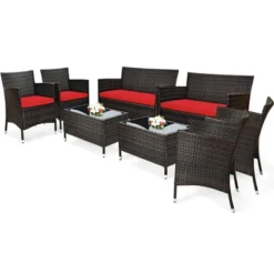 Costway 8PCS Rattan Patio Furniture Set Cushioned Sofa Chair Coffee Table