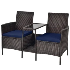 Tangkula Patio Loveseat 2 Person Cushioned Seats With Center Table Outdoor Rattan Furniture Set Turquoise/ Red -Crosley Shop GUEST 1b5c462b c4fe 4f20 be84 72714ebef22f