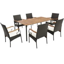 Costway 7PCS Patio Wicker Dining Set Acacia Wood Armrests Table With Detachable Cushions &Umbrella Hole 18 Costway 7PCS Patio Wicker Dining Set Acacia Wood Armrests Table With Detachable Cushions &Umbrella Hole -Crosley Shop GUEST 1b96ddae 6632 4253 b41f 684d35ee2fc7