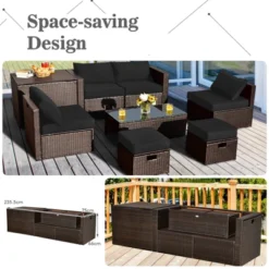 Tangkula 9PCS Outdoor Patio Furniture Set With 30" Propane Fire Pit Table PE Wicker Space-Saving Sectional Sofa Set W/ Storage Box & Cushions -Crosley Shop GUEST 1ba92c59 773d 4e87 b45c 8a578f9d102b