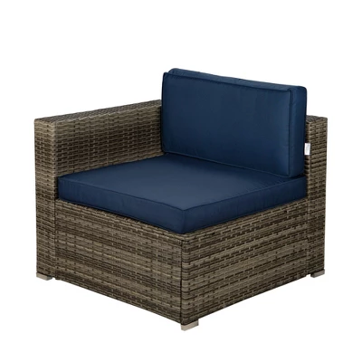 3pc Outdoor Rattan Wicker Conversation Set With Accent Table & Sectional - Brown/Blue - GODEER 5 3pc Outdoor Rattan Wicker Conversation Set With Accent Table & Sectional - Brown/Blue - GODEER - Image 3