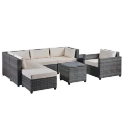 8pc Wicker Patio Conversation Set With Cushions - Beige - GODEER -Crosley Shop GUEST 1c9fd128 b3d0 4fe3 91d0 6472c8ea8a3a