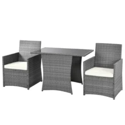 Tangkula 3PCS Patio Rattan Furniture Set Outdoor Wicker Table & Chair Set W/Cushions White/Red/Gray/Turquoise/Navy -Crosley Shop GUEST 1ceaa553 cc8e 4814 962e e33e1a454112