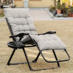 Crosley Shop 51 Outsunny Padded Zero Gravity Chair, Folding Recliner Chair, Patio Lounger With Cup Holder, Cushion For Outdoor, Patio, Deck, And Poolside, Gray