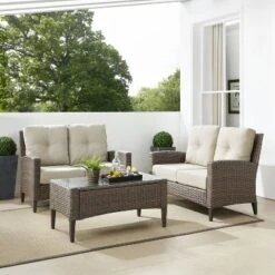 Rockport 3pc Outdoor Wicker Loveseat Seating Set - Crosley -Crosley Shop GUEST 1d99d936 92c6 45fc 80e4 76fa4125d3cc