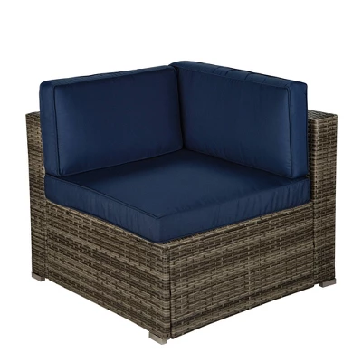 3pc Outdoor Rattan Wicker Conversation Set With Accent Table & Sectional - Brown/Blue - GODEER 10 3pc Outdoor Rattan Wicker Conversation Set With Accent Table & Sectional - Brown/Blue - GODEER - Image 8