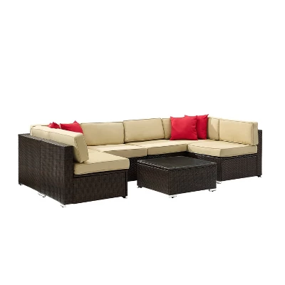 Sea Island 7pc Outdoor Wicker Sectional Set - Sand - Crosley 4 Sea Island 7pc Outdoor Wicker Sectional Set - Sand - Crosley - Image 2
