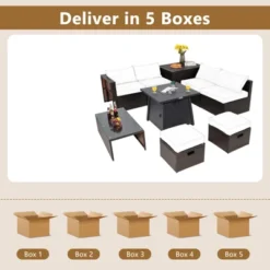Tangkula 9PCS Outdoor Patio Furniture Set With 30" Propane Fire Pit Table PE Wicker Space-Saving Sectional Sofa Set W/ Storage Box & Cushions -Crosley Shop GUEST 1e9c7485 9e4e 4a67 8daf e1fda3eed34d