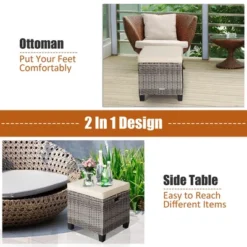 Costway 2PCS Patio Rattan Cushioned Ottoman Seat Foot Rest Table -Crosley Shop GUEST 1ebff116 006c 4370 8734 34b17b859c9d