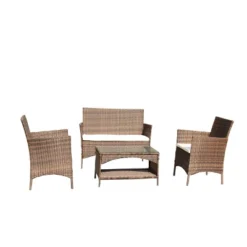 4pc Rattan Wicker Outdoor Lounge Chair With Cushions - Brown/Beige - GODEER -Crosley Shop GUEST 1f43ea00 d8ca 47a1 82b6 8d1fceda4681