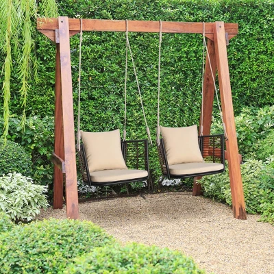 Costway Patio Hanging Rattan Basket Chair Swing Hammock Chair With Seat Cushion 4 Costway Patio Hanging Rattan Basket Chair Swing Hammock Chair With Seat Cushion - Image 2