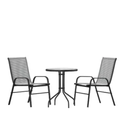 Emma And Oliver Three Piece Patio Table Set With Round Metal Frame Table With Tempered Glass Top And Two Flex Comfort Stacking Chairs 25 Emma And Oliver Three Piece Patio Table Set With Round Metal Frame Table With Tempered Glass Top And Two Flex Comfort Stacking Chairs -Crosley Shop GUEST 200bc9fa 227b 4129 8151 8a327f71ba99