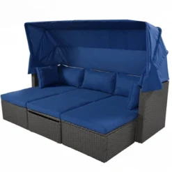 4pc Outdoor Wicker Rectangle Daybed With Canopy & Cushions - Blue - GODEER 22 4pc Outdoor Wicker Rectangle Daybed With Canopy & Cushions - Blue - GODEER -Crosley Shop GUEST 2035c42f a9f0 44e3 b975 a57e86f63d48
