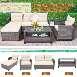 Costway 4PCS Patio Rattan Furniture Set Sofa Ottoman Cushion Garden Deck White/Gray 17 Costway 4PCS Patio Rattan Furniture Set Sofa Ottoman Cushion Garden Deck White/Gray -Crosley Shop GUEST 207caa44 3199 476e a9e4 007961b56af0