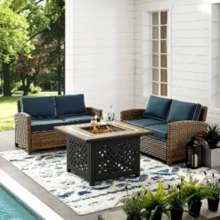 3pc Bradenton Outdoor Steel Fire Pit Set With 2 Loveseats Navy/Weathered Brown - Crosley 13 3pc Bradenton Outdoor Steel Fire Pit Set With 2 Loveseats Navy/Weathered Brown - Crosley -Crosley Shop GUEST 2094d08d 0760 4678 86a6 658c345ff888