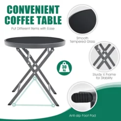 Costway 3PCS Outdoor Bistro Set Folding Table And Chairs Garden Deck Black -Crosley Shop GUEST 2100a35b 3a17 4d6a bad5 5176f7318094