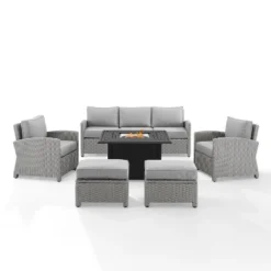 Bradenton 6pc Outdoor Wicker Sofa And Arm Chair Seating Set With Dante Fire Table And 2 Ottomans - Gray/Gray - Crosley -Crosley Shop GUEST 219a119c 9d22 4871 9625 a78355acbd22