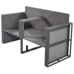2pc Outdoor Wicker Conversation Sectional Set With Cushions & Half-Moon Side Table For Umbrella - Gray - GODEER -Crosley Shop GUEST 21b142d1 fa84 40c7 87e9 f8c7023e91a8