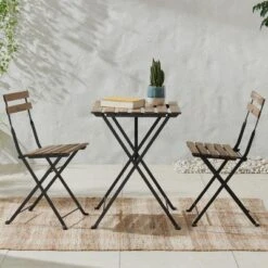 Folding Patio Bistro Set – 3-Piece Acacia Wood And Steel Café Table And Chairs For Porch, Deck, Garden, Or Balcony Furniture By Lavish Home (Brown) -Crosley Shop GUEST 21bbe1b6 1459 42db bf98 669215a68b41