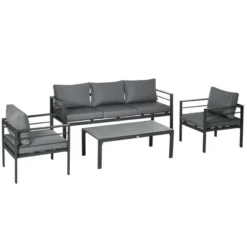 Outsunny Patio Furniture Set 4 Pieces, Outdoor Conversation Set With Water-Resistant Cushions, Coffee Table, 3-Seater Sofa, 2 Chairs For Porch, Gray -Crosley Shop GUEST 22fafc4e 75b3 4199 964d 67d36d59536c