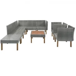 9pc Wicker & Acacia Wood Patio Conversation Set - Gray - GODEER -Crosley Shop GUEST 23066334 9088 4273 98bb 123379bbd824