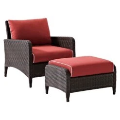 Kiawah 2pc Wicker Patio Chair With Ottoman Seating Set - Crosley -Crosley Shop GUEST 23f2e4ac 6f6c 4abc b648 62cc2ec65966