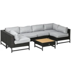 Outsunny 7 Piece Outdoor Patio Furniture Set, PE Rattan Wicker Sectional Sofa Set W/ Couch Cushions, Aluminum Frame & Composite Table, Light Gray -Crosley Shop GUEST 24258ffe c5d1 458a 8852 0cfd9226ee19