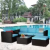6pc Outdoor Rattan Wicker Set With Sofas, Chairs, Coffee Table & Ottoman - Brown/Blue - GODEER -Crosley Shop GUEST 24d80fe0 ebb1 4370 a0b5 f53c48dfebbd